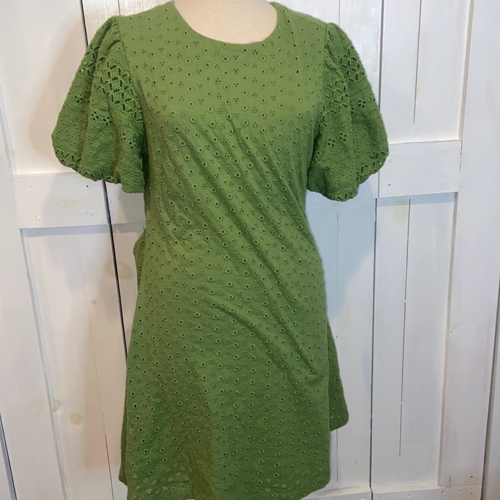 NWOT Free People Green Apricot Rose Eyelet Tie Back Dress